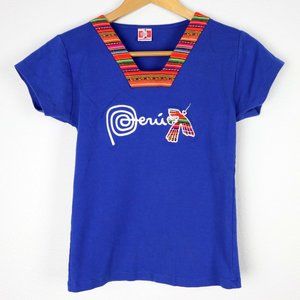 Peru Embroidered Logo Design V-Neck T-Shirt